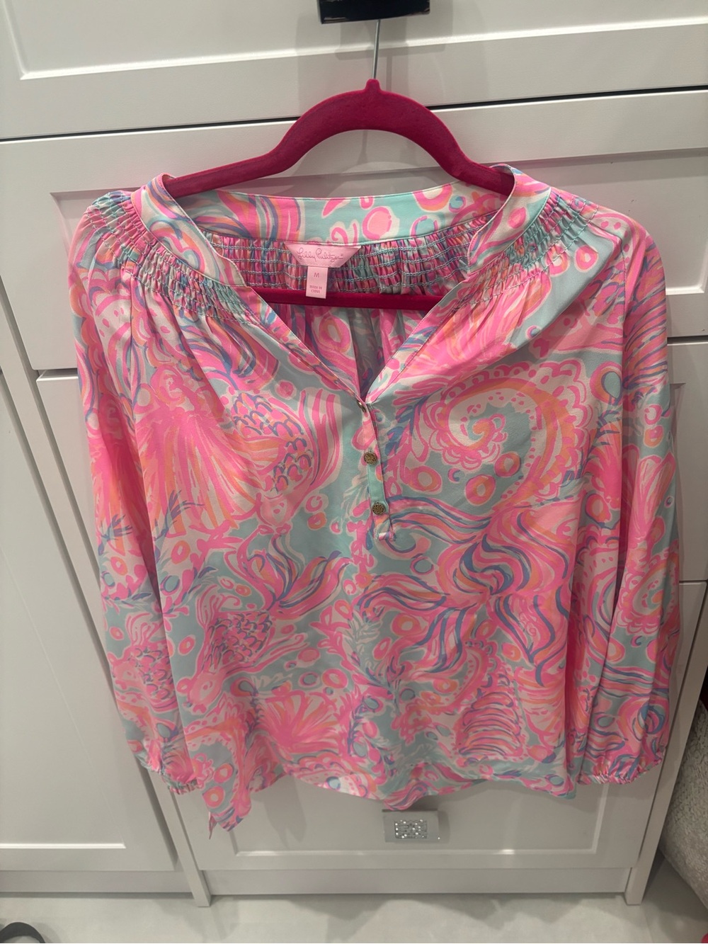 Lilly Pulitzer Pink & Aqua Swirl Tunic Blouse